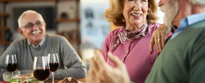 the benefits of socializing in assisted living enjoying a healthy meal with a conversation at Steadman Hill In Kingsport TN